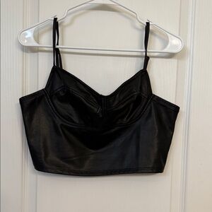 Black Faux Leather Crop Top